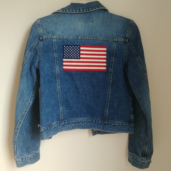 jean jacket with american flag on the back